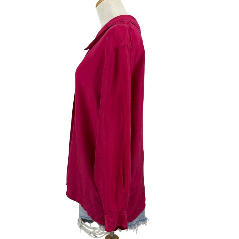 Lady Footlocker Vintage Magenta Pink Peter Pan Collar Button Down Blouse Medium - Picture 5 of 12